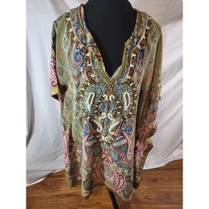 Lucky & Coco Boho Beaded Embellished Colorful Cover Up Kaftan Dress Medium